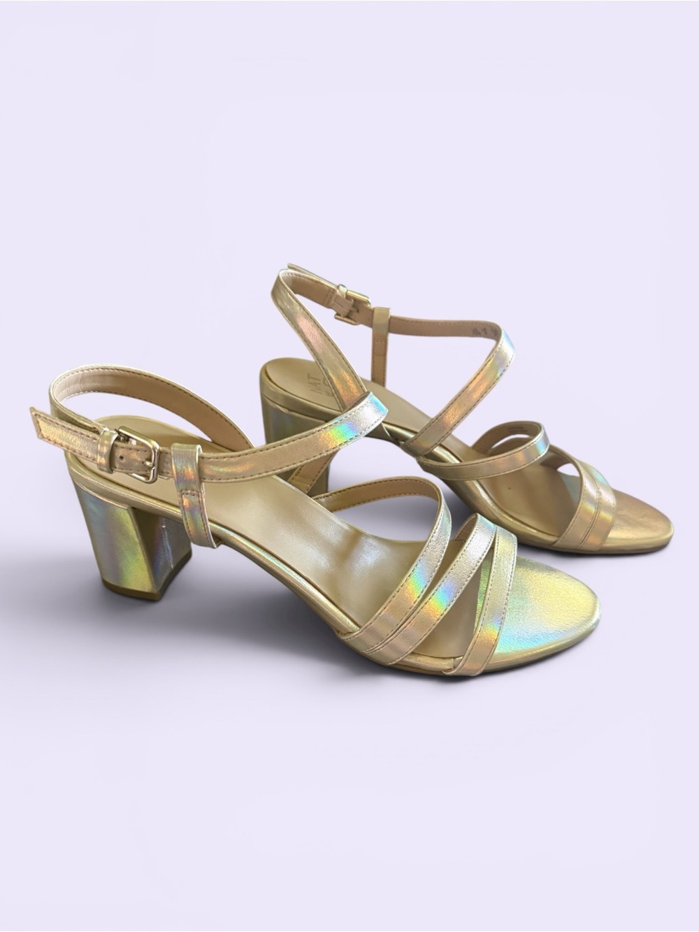 Naturalizer Iridescent Gold Strappy Block Heel Sandals